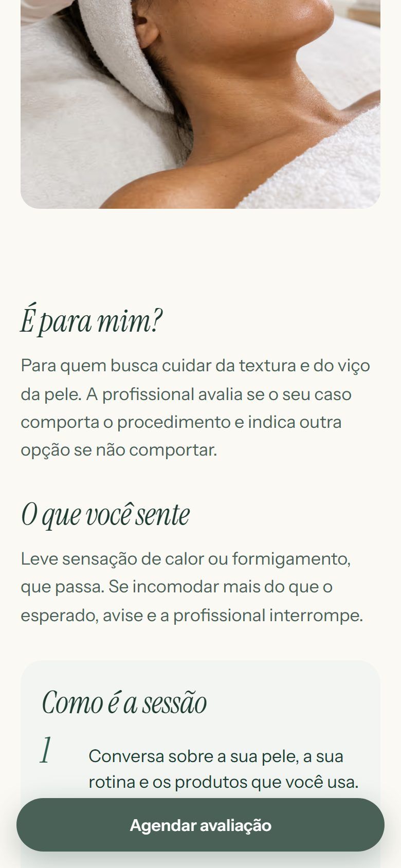 Página do peeling superficial no celular
