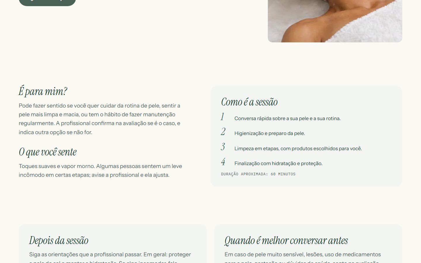 Página da limpeza de pele profunda: para quem é e como é a sessão em quatro passos